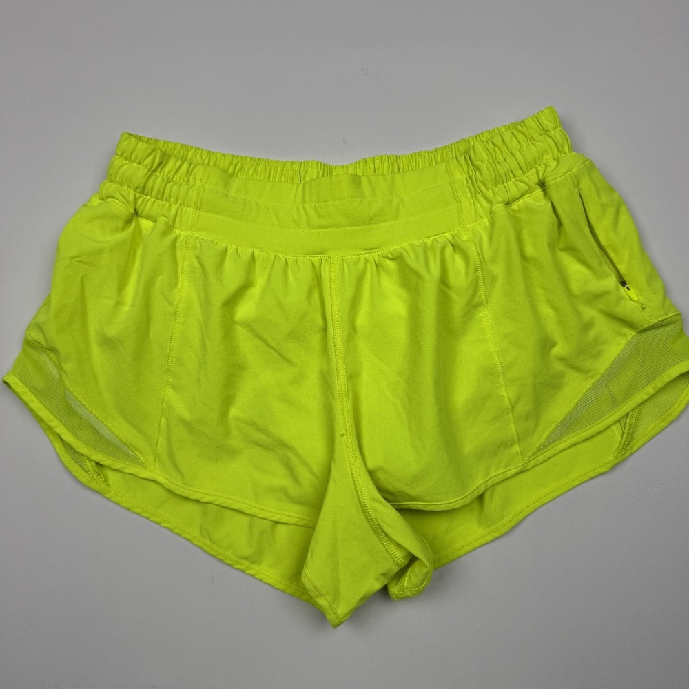 Lululemon Hotty Hot Shorts Womens 8 Neon Yellow Running Lined 2.5 Inseam